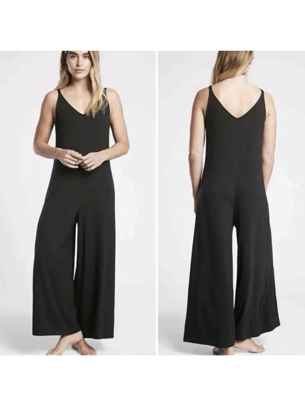 Athleta Nightime Bliss Sleep Romper Black Wide Leg Jumpsuit Loungewear Womens 1X